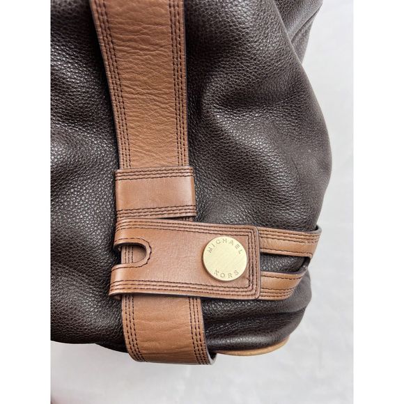 Michael by Michael Kors Brown Pebbled Leather Gold Tone Shoulder Bag Large Purse - Picture 10 of 16